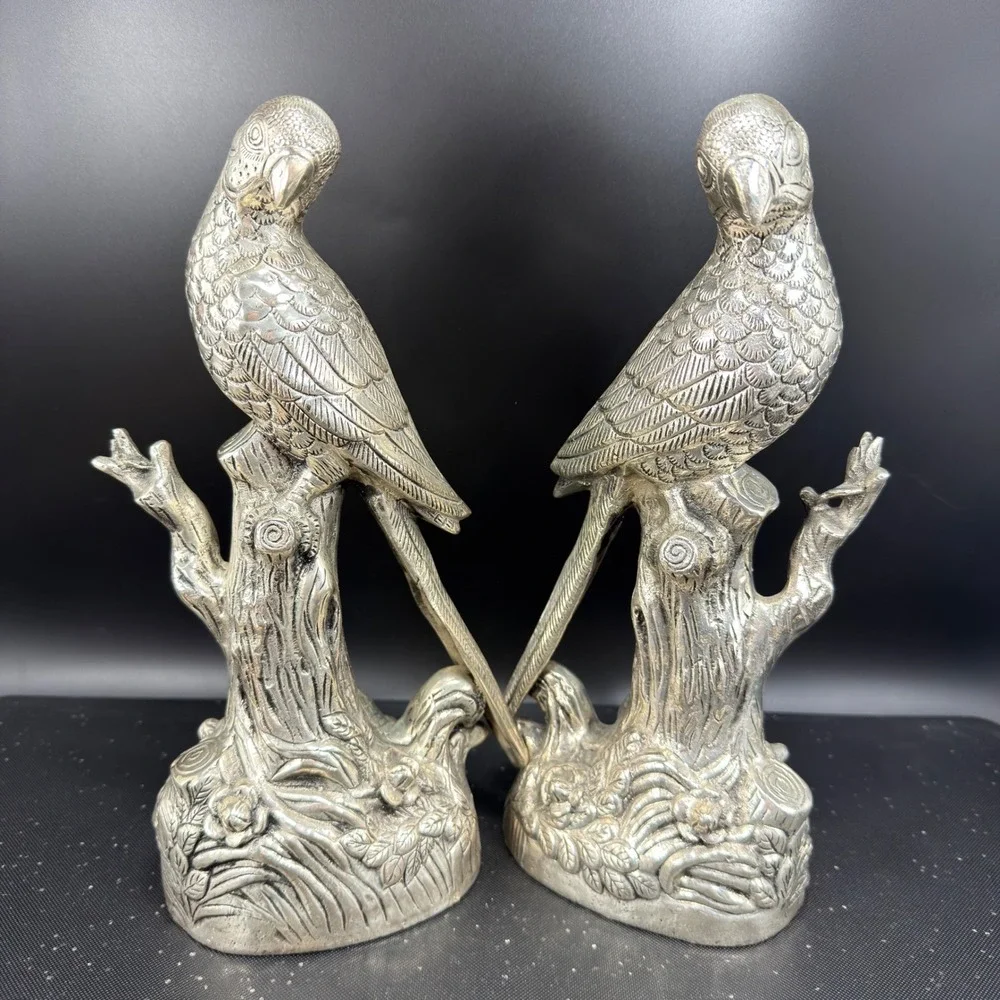 Vintage EPNS Silver Plate Parrot Bird Figurines Pair 10